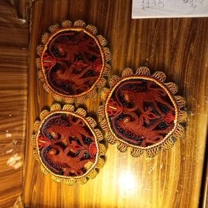 Vintage boho woven raffia straw trivet hot pad horse design